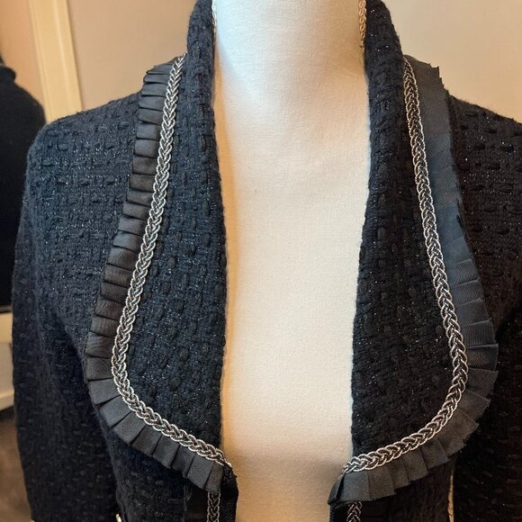 White House Black Market Black textured jacket with silver braiding, Size Small - Picture 3 of 15